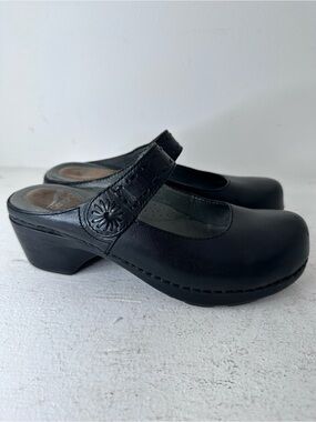 Dansko Black Leather Mary Jane Clog Mules